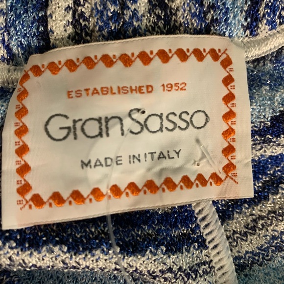 GRAN SASSO Pants STRETCH WIDE LEG STRIPE PANT Sz Small Blue White Silver Gray - Picture 10 of 17